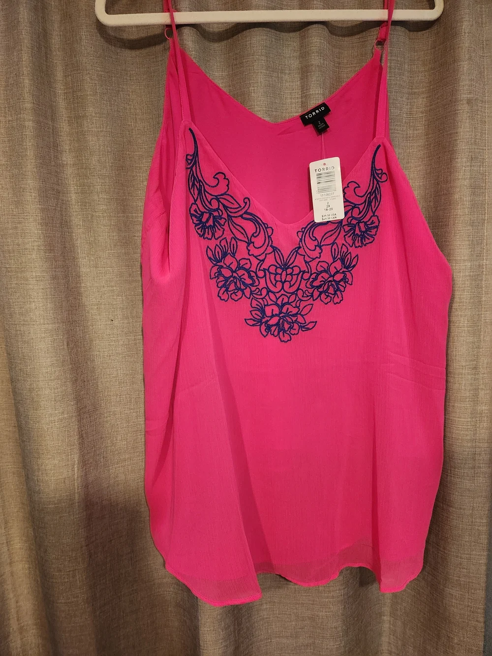 torrid Hot Pink Cami with Navy Floral Embroidery - Picture 3 of 4